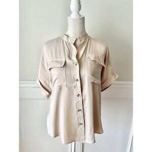 Chicos NWT Tan Twill Button-Down Camp Shirt Size 1 / Medium
